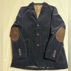 J Crew Sports Jacket blue Corduroy , size small, leather
